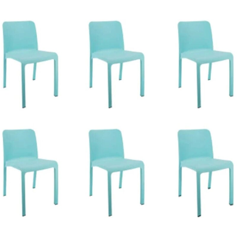 Lot de 6 chaises de jardin empilables en résine coloris bleu azul - Longueur 48 x Profondeur 53 x Hauteur 80 cm