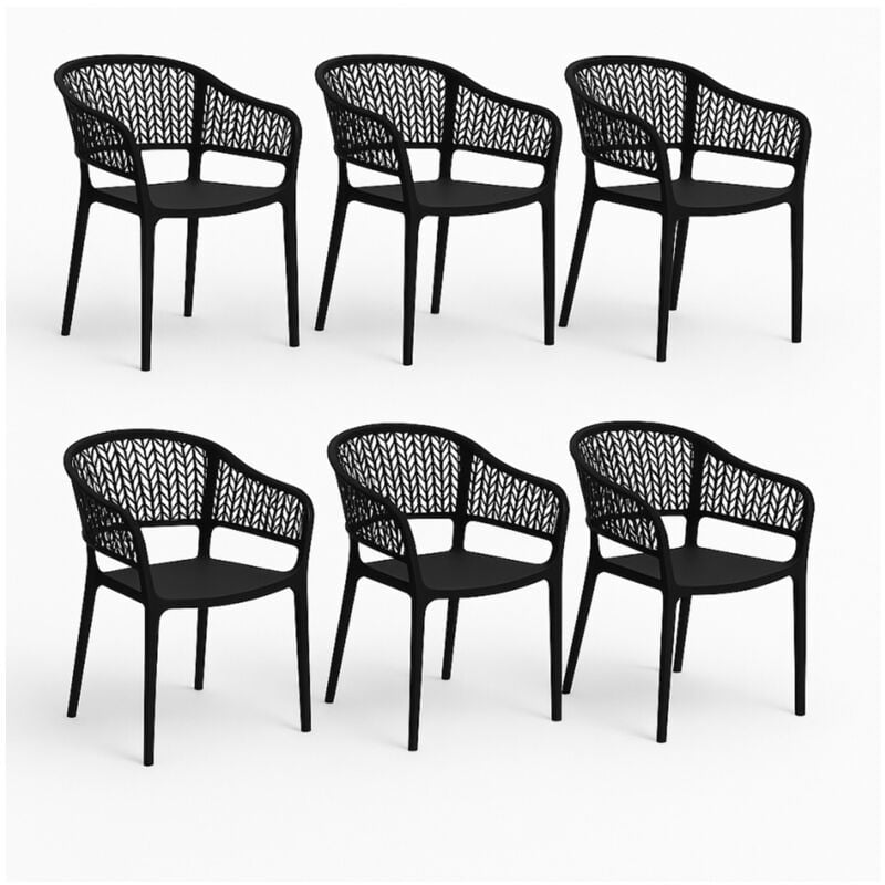 Lot de 6 chaises de jardin empilables en résine coloris noir - Longueur 59 x Profondeur 56 x Hauteur 79 cm