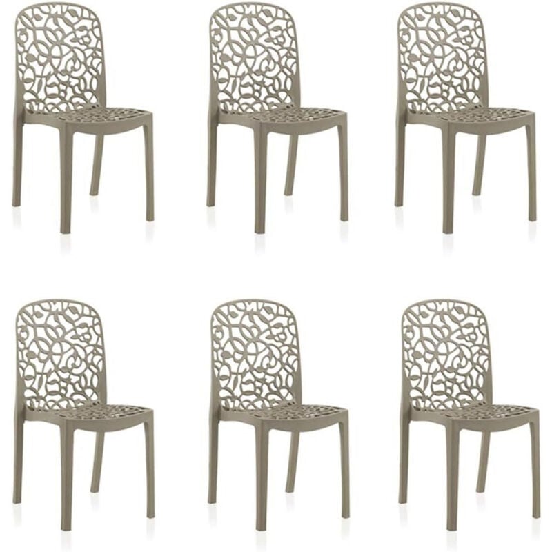 Lot de 6 chaises de jardin empilables en résine coloris taupe - Longueur 47 x Profondeur 50 x Hauteur 87 cm