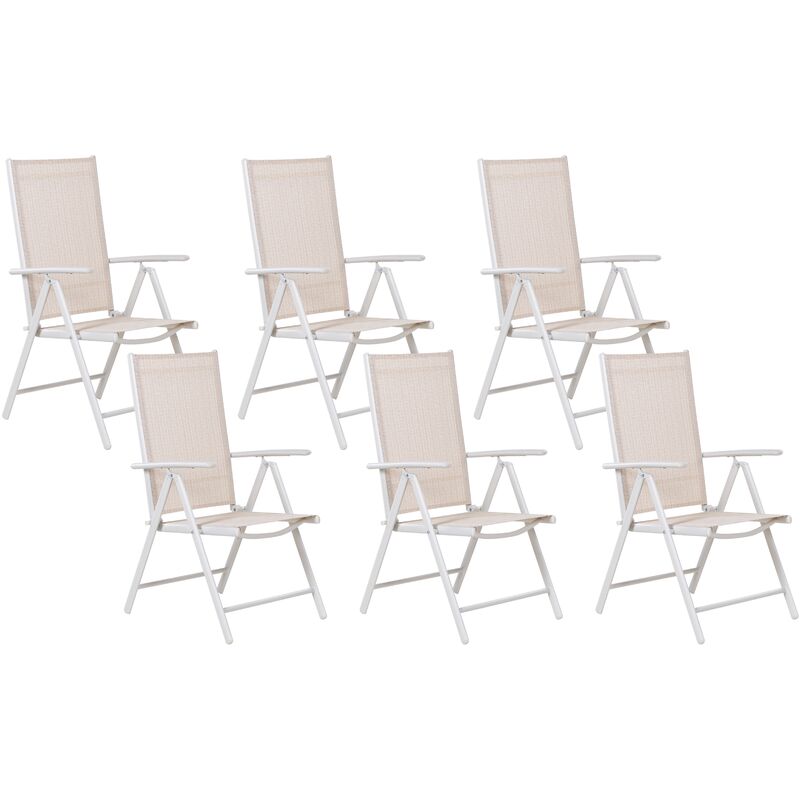 lot de 6 chaises de jardin en aluminium et textile beige style industriel catania - blanc