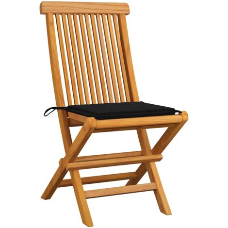 Lot de 6 Chaises de jardin et de camping avec coussins noir, Chaise de relaxation, Bois de teck massif OIB6966E