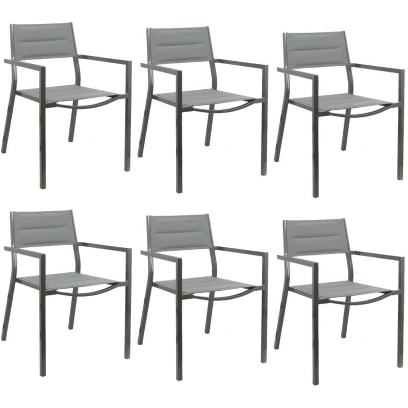 Lot de 6 Chaises de jardin Exterieur empilable Fauteuil Terrasse en aluminium