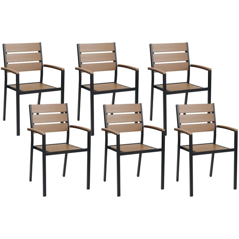 Lot de 6 Chaises de Jardin en Bois Clair Composite et Aluminium Noir Vernio