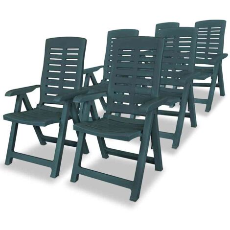 Lot de 6 Chaises de jardin inclinables - Chaises d'extérieur pour terrasse/jardin Plastique Vert BV786484 - BonneVie