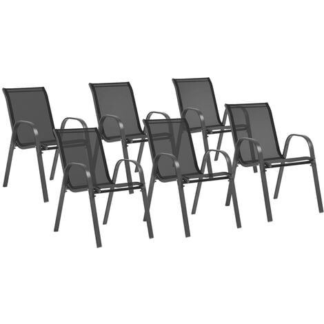 Lot de 6 chaises de jardin LYMA métal et textilène empilables gris anthracite - Gris