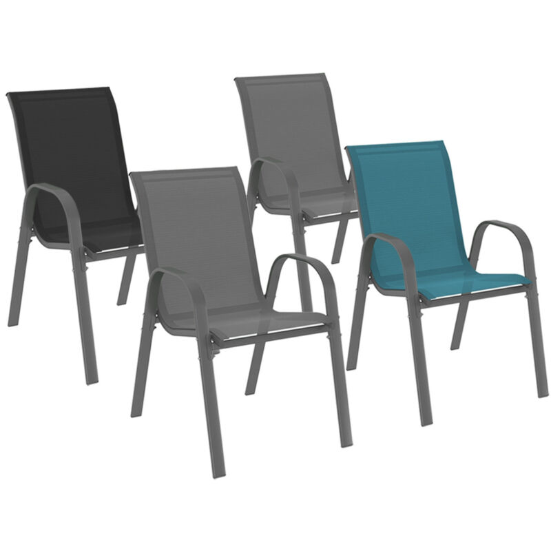 Lot de 4 chaises de jardin lyma métal et textilène empilables mix color gris, noir et bleu
