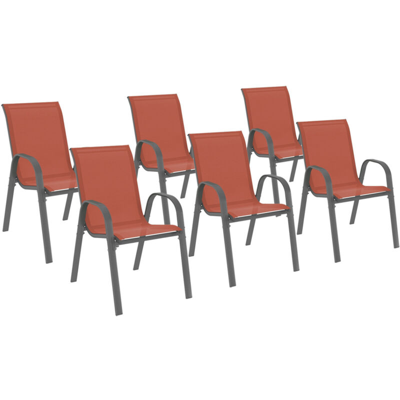Lot de 6 chaises de jardin lyma métal et textilène empilables terracotta