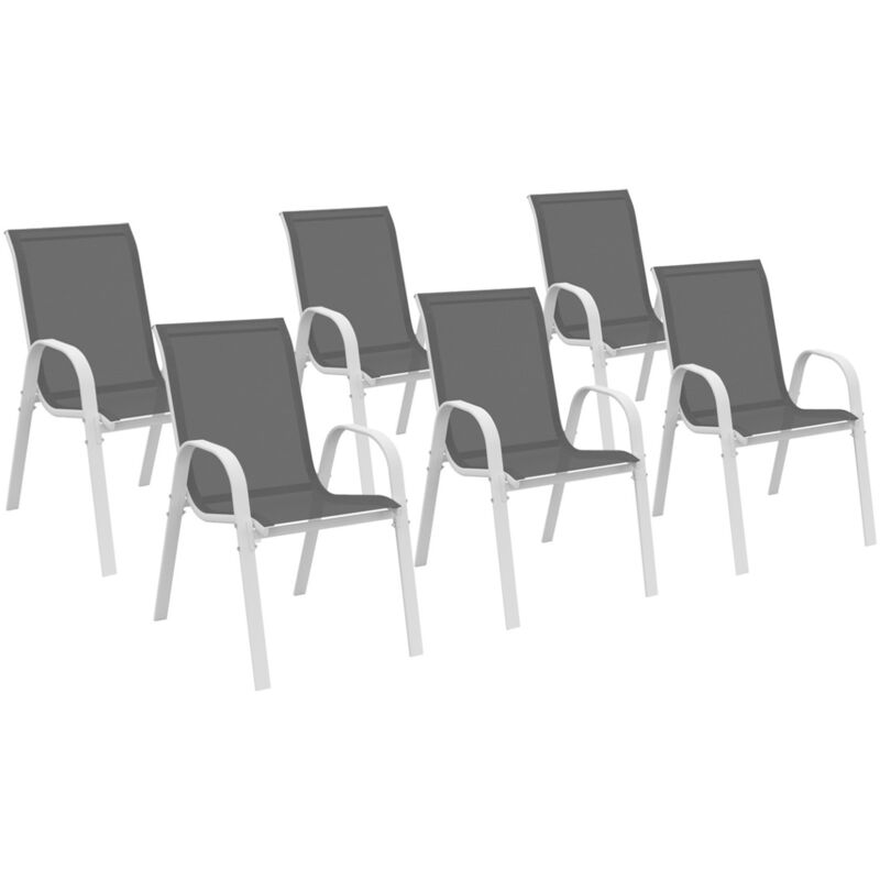 Lot de 6 chaises de jardin lyma métal et textilène empilables blanc et gris