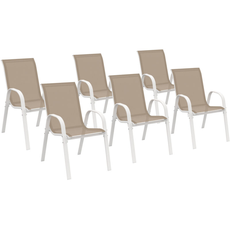 Lot de 6 chaises de jardin lyma métal et textilène empilables blanc et beige