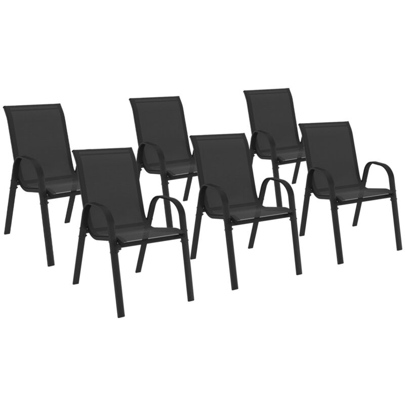Lot de 6 chaises de jardin lyma métal et textilène empilables noires