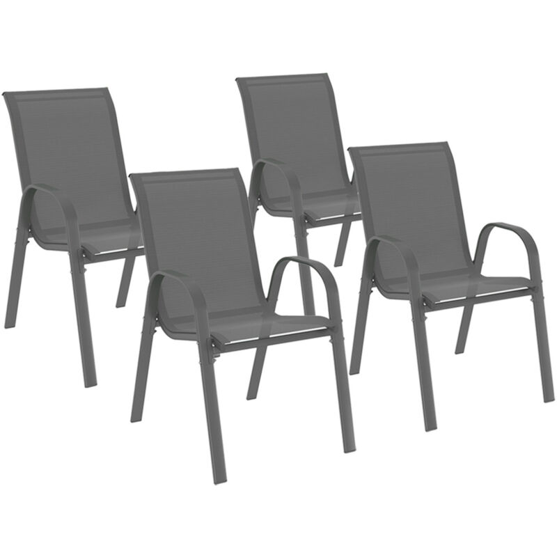 Lot de 4 chaises de jardin lyma métal et textilène empilables gris anthracite