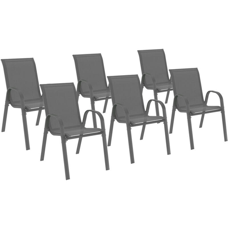 Lot de 6 chaises de jardin LYMA métal et textilène empilables gris anthracite