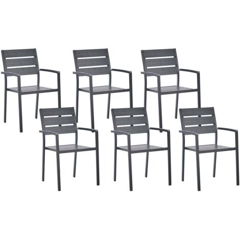 Lot de 6 Chaises de Jardin Moderne en Bois et Aluminium Noir Vernio