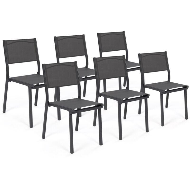 Lot de 6 chaises de jardin olbia métal et textilène empilables gris anthracite