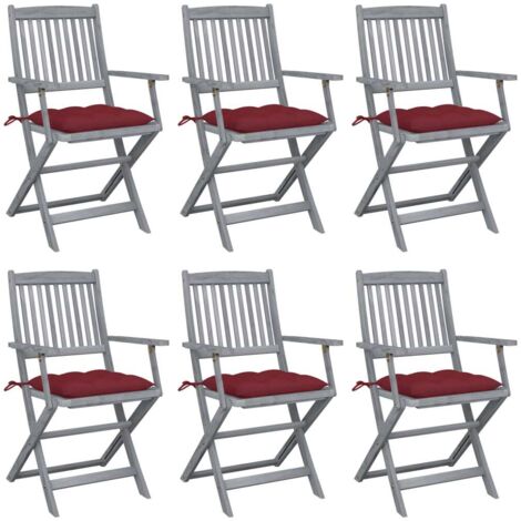 Lot de 6 Chaises de jardin pliables - Chaise d'extérieur pour terrasse/jardin avec coussins Bois d'acacia BV150764 - BonneVie
