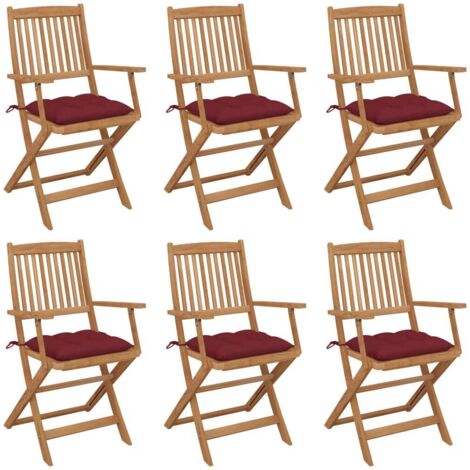 Lot de 6 Chaises de jardin pliables - Chaises d'extérieur pour terrasse/jardin avec coussins Bois d'acacia BV624449 - BonneVie