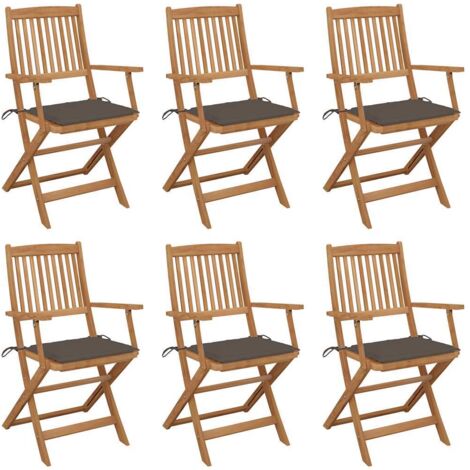 Lot de 6 Chaises de jardin pliables Fauteuils de Jardin avec coussins avec coussins Bois d'acacia 59285