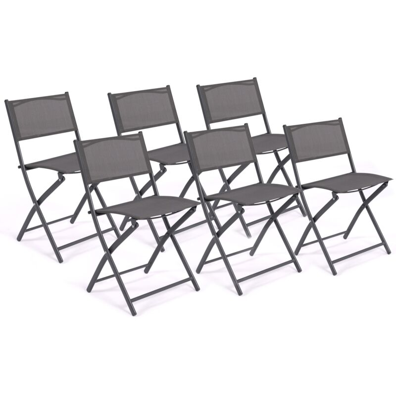 Lot de 6 chaises de jardin pliantes bastia métal et textilène gris anthracite