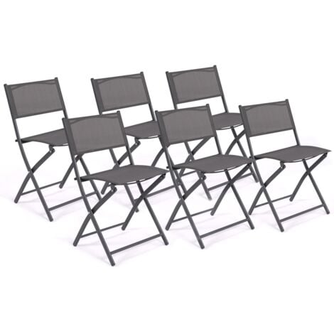 Lot de 6 chaises de jardin pliantes BASTIA métal et textilène gris anthracite