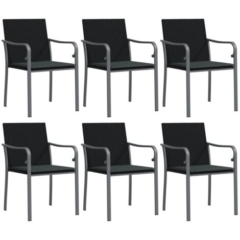 Lot de 6 Chaises de jardin，Chaise d'extérieur avec coussins noir 56x59x84 cm rotin CFW7570133