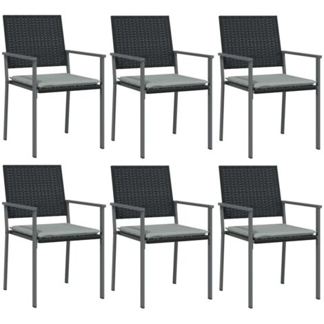 Lot de 6 Chaises de jardin，Chaise d'extérieur et coussins noir 54x62,5x89 cm rotin CFW3177719