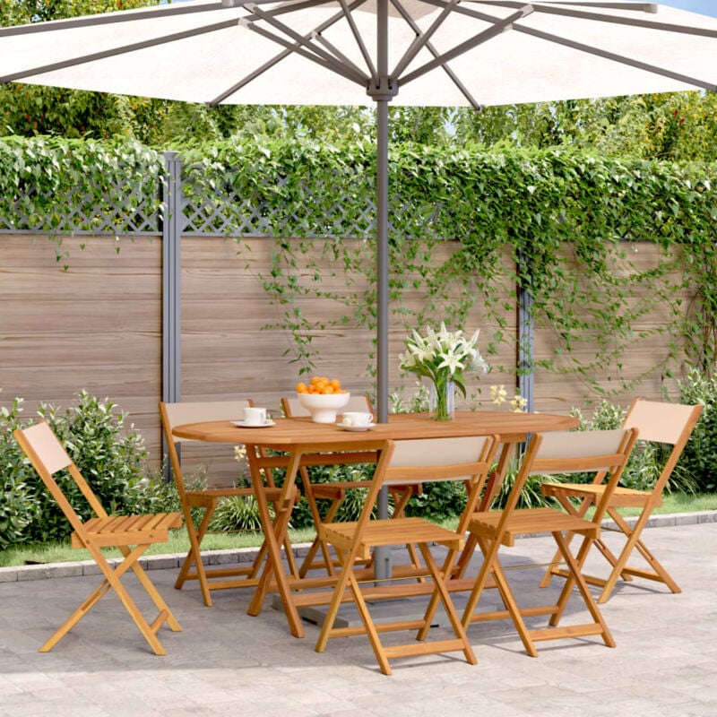 Lot de 6 Chaises de jardin,Siège de Terrasse Chaise d'extérieur pliantes beige tissu et bois massif CFW87562