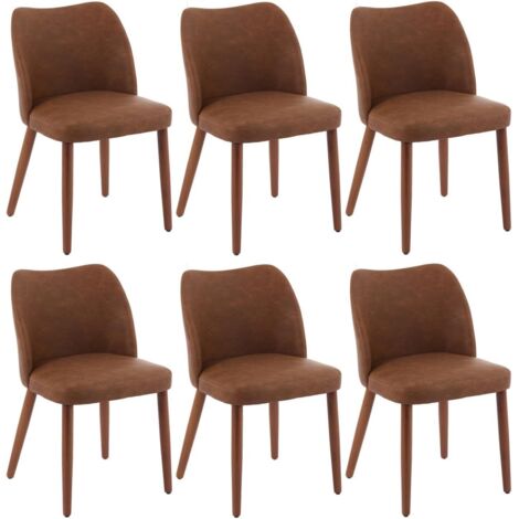 Lot de 6 Chaises de salle à manger aspect cuir avec forme ergonomique,Pieds en Bois, design moderne,Marron