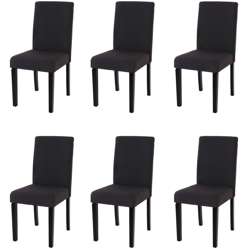 HHG - Lot de 6 chaises de séjour Littau, tissu noir, pieds foncés