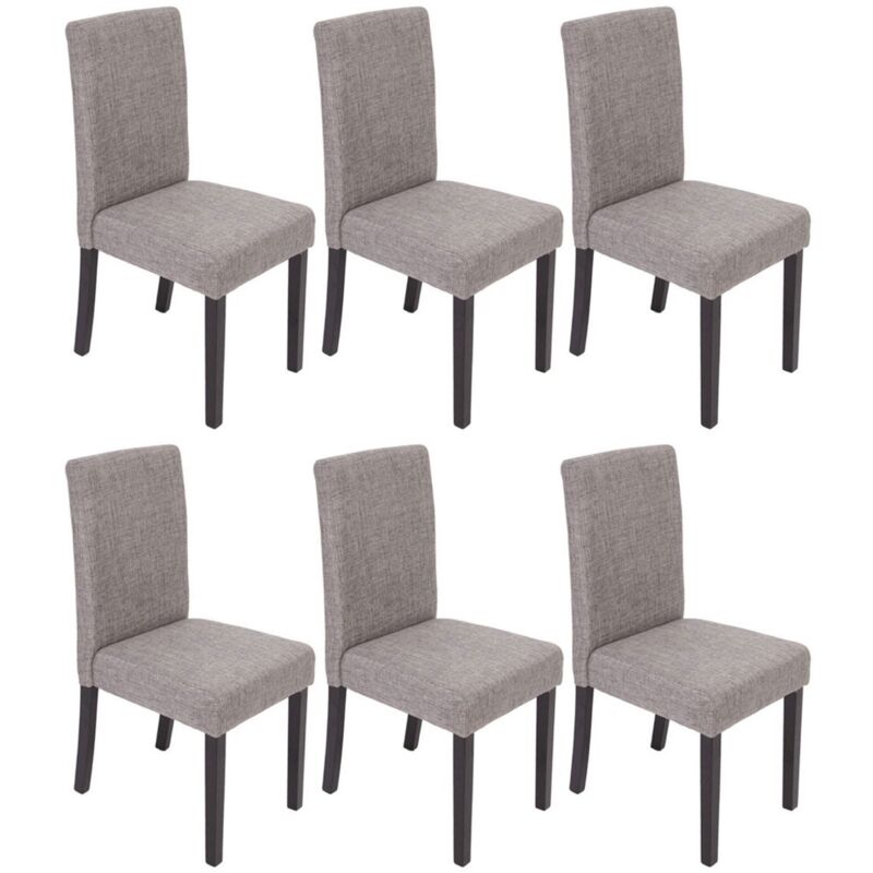 HHG - Lot de 6 chaises de séjour Littau, tissu gris, pieds foncés