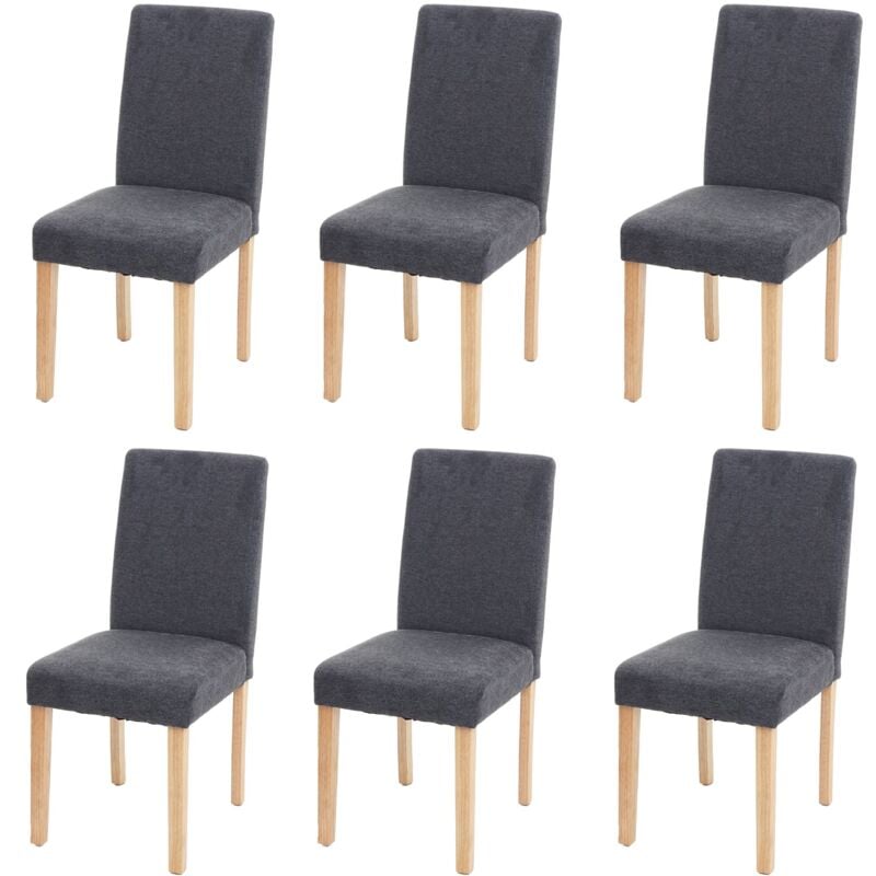 HHG - Lot de 6 chaises de séjour Littau, tissu gris anthracite, pieds clairs