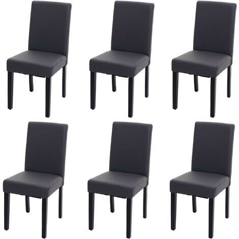 Lot de 6 chaises de salle à manger Chaise de cuisine Littau  similicuir, gris mat, pieds foncés
