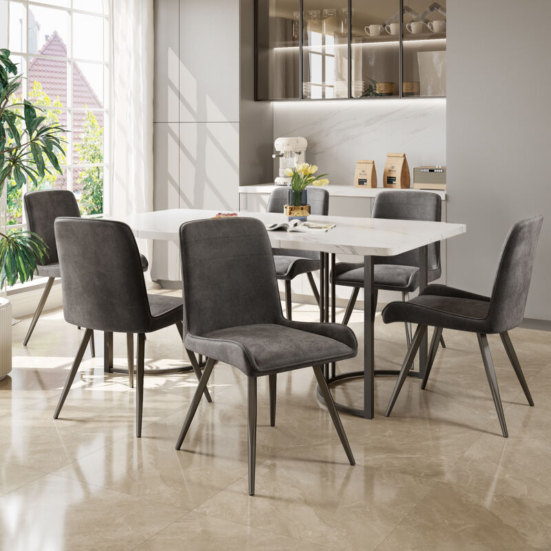 Lot de 6 chaises de salle à manger en tissu technique, pieds de chaise en métal, gris foncé