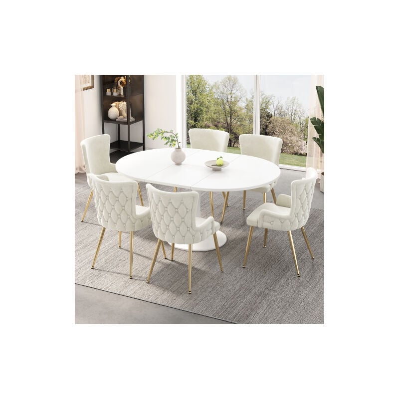 Okwish - Lot de 6 chaises de salle à manger, chaise de salon avec quatre pieds en métal doré, en velours, beige, 49x47x85 cm