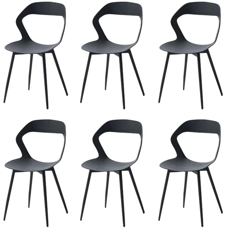 Wokaka Lot de 6 Chaises de Salle à Manger - Chaises Scandinaves - Chaises en Plastique avec Pieds en Métal - Noir