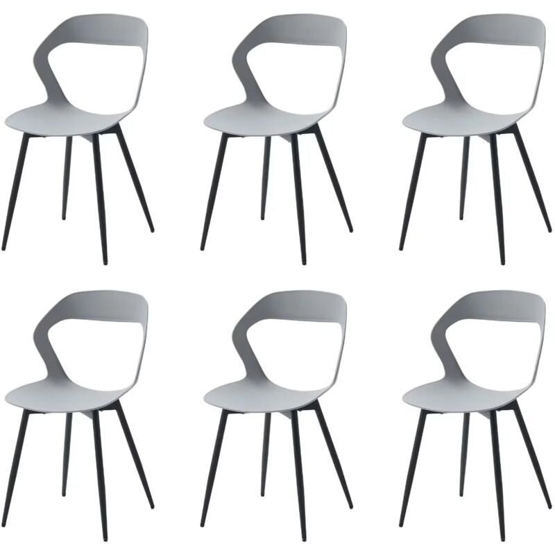 Wokaka - Lot de 6 Chaises de Salle à Manger - Chaises Scandinaves - Chaises en Plastique avec Pieds en Métal - Gris