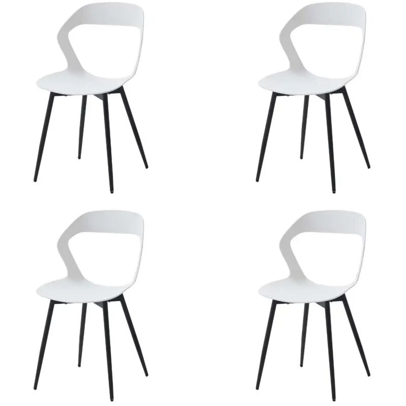Wokaka – Lot de 4 chaises scandinaves en plastique avec pieds en métal – Hauteur d'assise 47,5 cm – Largeur 43,5 cm – Blanc