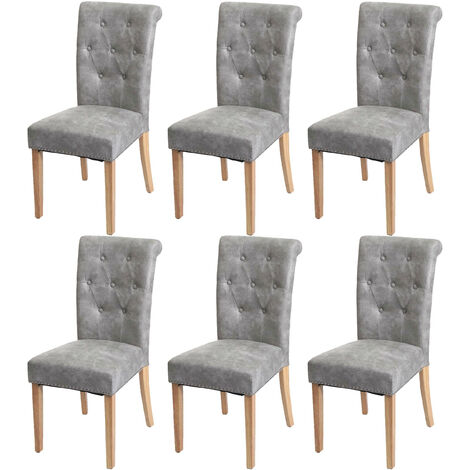 Lot de 6 chaises de salle à manger Chesterfield II, chaise de cuisine, rivets  tissu/textile gris c