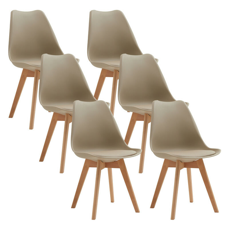 Lot de 6 chaises de salle a manger - Coussin de siège en cuir-Scandinave(Kaki) - Wokaka