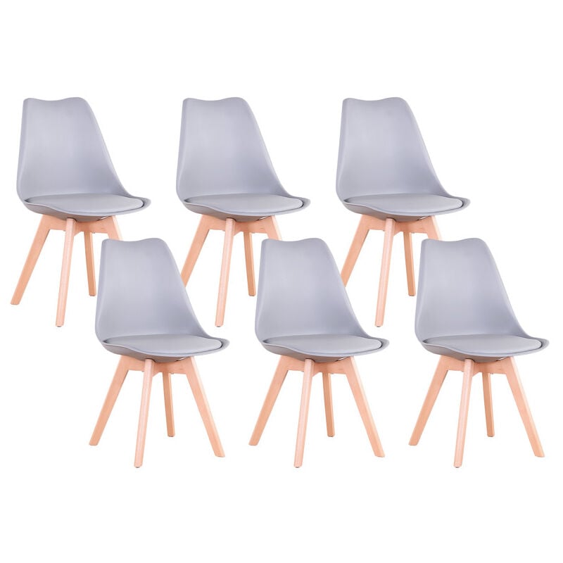 Wokaka - Lot de 6 chaises de salle a manger - Coussin de siège en cuir-Scandinave(Gris)