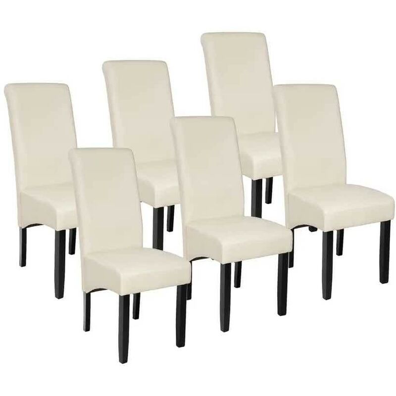 Lot de 6 Chaises de Salle à Manger crème aspect simili cuir avec pieds en bois résistants - Crème
