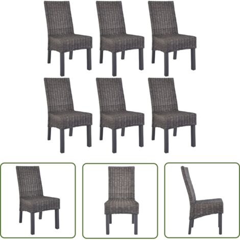 Lot de 6 chaises de salle à manger cuisine marron Rotin Kubu et bois de manguier CDS022583