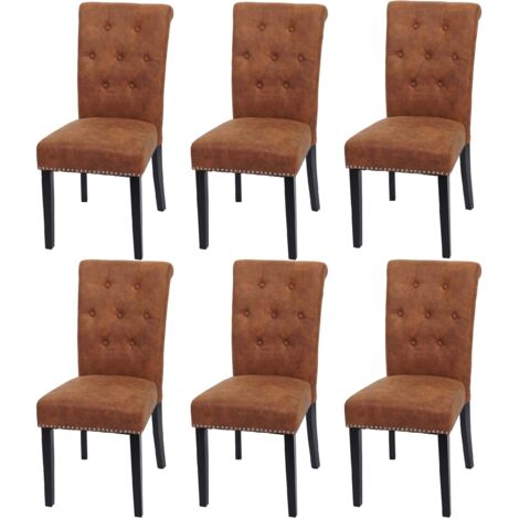Lot de 6 chaises de salle à manger design chesterfield avec rivets métalliques décoratifs tissu marron 040007619