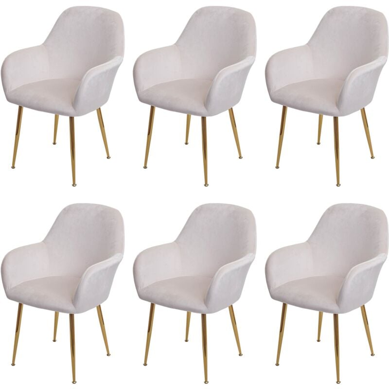 Décoshop26 - Lot de 6 chaises de salle à manger design rétro velours blanc crème pieds dorés 040007688