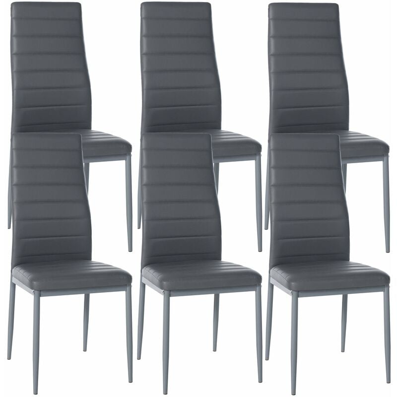 décoshop26 - lot de 6 chaises de salle à manger design simple en synthétique gris avec couture cadre en métal noir