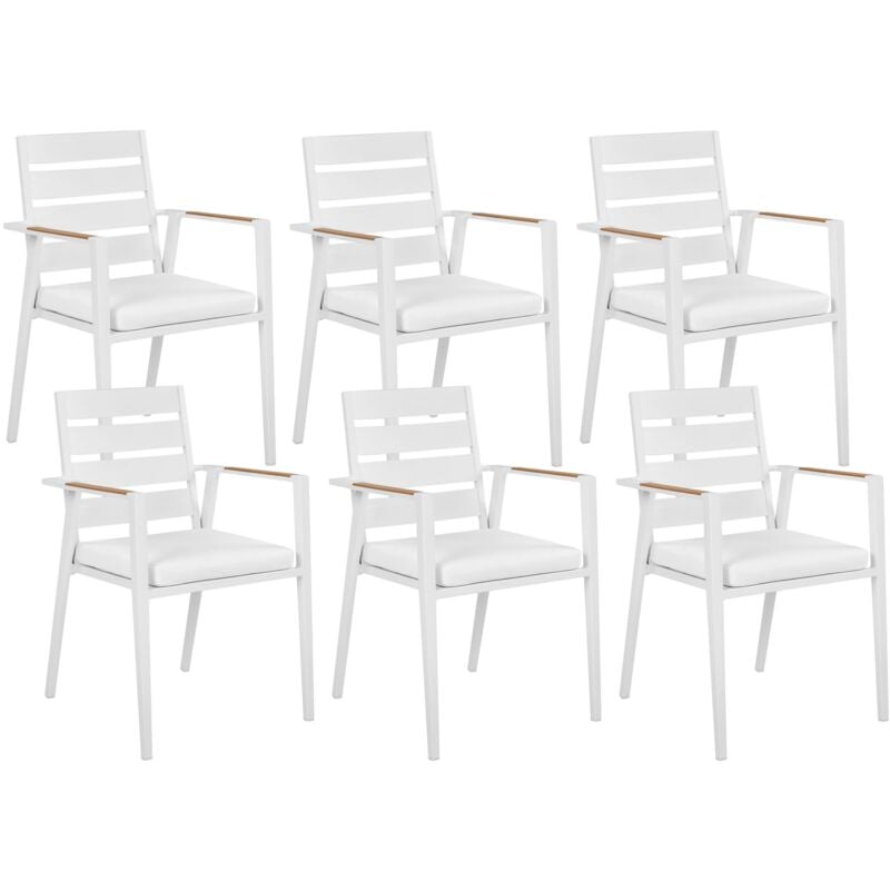 Lot de 6 Chaises de Salle à Manger d'Extérieur en Aluminium avec Coussins d'Assise Blanc Taviano