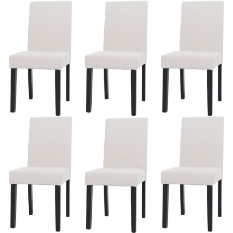 Lot de 6 chaises de salle à manger dossier haut en tissu velours côtelé crème pieds en bois foncés 040007640