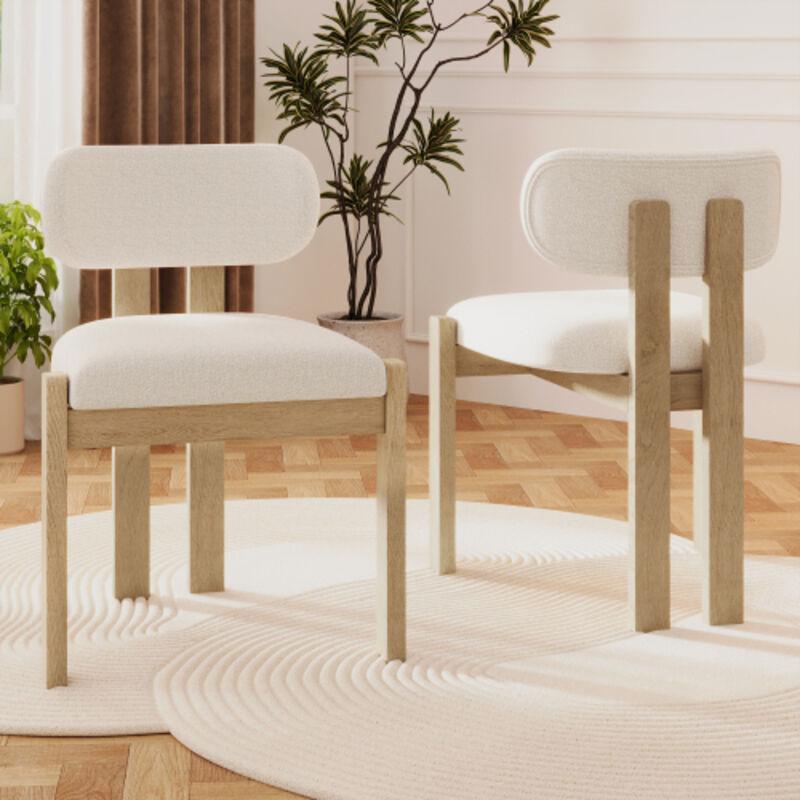 Lot de 2 chaises de salle à manger en bois massif, tissu bouclé, coloris naturel, style moderne, montage facile
