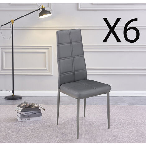 Lot de 6 chaises de salle à manger en PU coloris gris avec pieds chromés - Longueur 41 x profondeur 52 x hauteur 98 cm -PEGANE-