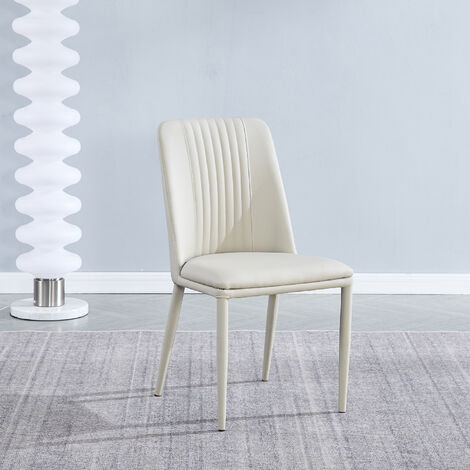 Lot de 6 chaises de salle à manger en PU coloris tourterelle avec pieds en métal - Longueur 50 x profondeur 53 x hauteur 87 cm -PEGANE-