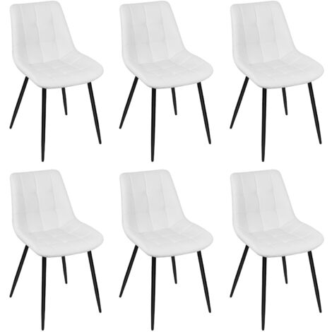 Lot de 6 Chaises de Salle à Manger en Simili Cuir Chaises de cuisine tapissées Blanc